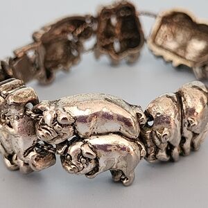 Silver Tone Pig Charm Bracelet
